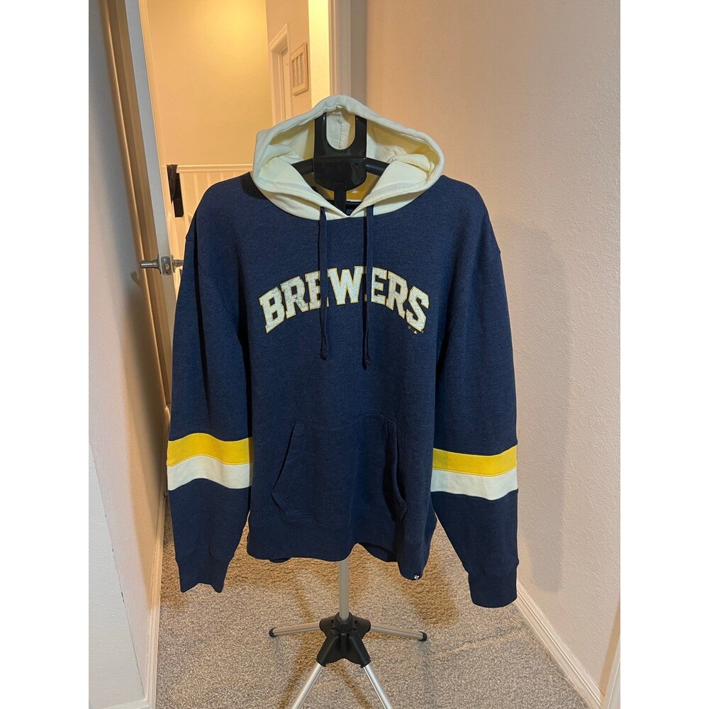 Milwaukee Brewers MLB Baseball ‘47 Men’s Logo Hoodie Size XXL NWOT